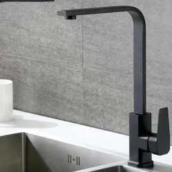 Matte Black Kitchen Taps Deck Mounted Hot and Cold Water Mixer 360 Rotate Spout Single Handle Brass Water Taps