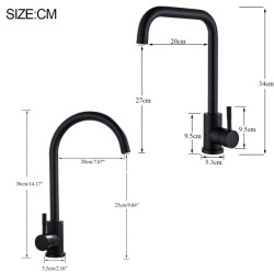 Stainless Steel Matte Black Kitchen Tap Single Handle Deck Sinks Tap High Arch 360° Degree Swivel Cold Hot Mixer Water Tap