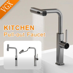 Kitchen Tap Flexible Pull Out Nozzle Kitchen Sink Mixer Stream Sprayer Kitchen Gourmet Tap Water Tap Crane Brass Grey
