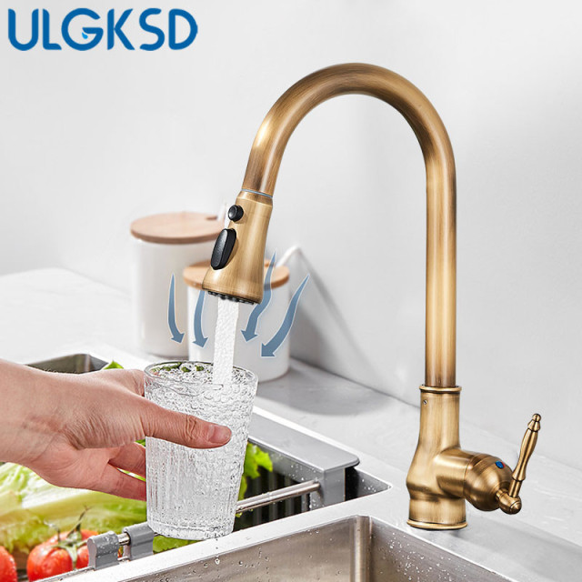 Antique Kitchen Tap Hot & cold Sink Mixer Tap 360 Degree Rotation Stream Spray 3 Way Kitchen Crane Stretchable Mixer Tap