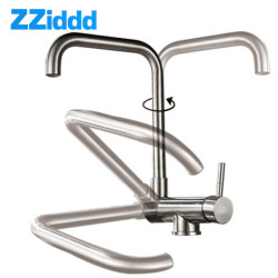 Stainless Steel Matte Black Open The Window Inward Kitchen Sink Folding Tap 360 ° Rotation Hot And Cold Water Mixer Tap