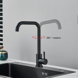 Stainless Steel Matte Black Kitchen Tap Single Handle Deck Sinks Tap High Arch 360° Degree Swivel Cold Hot Mixer Water Tap