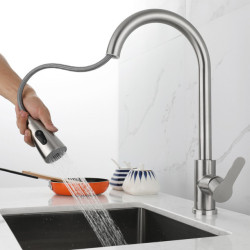 Hot Cold Mixer Crane Tap 360 Swivel Kitchen Taps Stainless Steel Washbasin Tap Single Handle Double Outlet Method for Kitchen