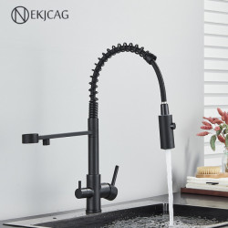 Matte Black Filtered Water Kitchen Tap With Spray Mode Cold And Hot Filter Mixer Sink Water Purification Crane Washbasin Tap