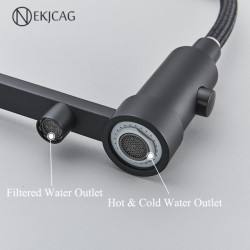 Matte Black Filtered Water Kitchen Tap With Spray Mode Cold And Hot Filter Mixer Sink Water Purification Crane Washbasin Tap