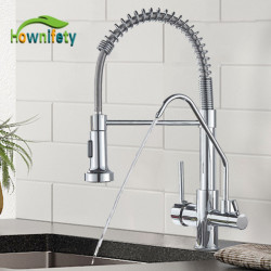 Chrome Filter Kitchen Tap Dual Handle Purified Hot Cold Sink Tap 360 Free Rotation Spray Stream Spout Spring Tap