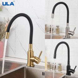 Gold Kitchen Tap Stainless Steel Flexible Spout Kitchen Sink Tap Hot Cold Water Sink Mixer Tap 360 Degree Rotate Crane