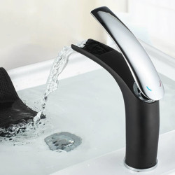 LIUYUE Basin Taps Black Brass Tall/Low Bathroom Open Type Waterfall Basin Mixer Tap Cold Hot Water Sink Mixer Taps