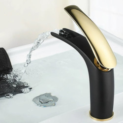 LIUYUE Basin Taps Black Brass Tall/Low Bathroom Open Type Waterfall Basin Mixer Tap Cold Hot Water Sink Mixer Taps