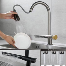 New Upgraded Stainless Steel Waterfall Kitchen Sink Tap 360° Rotate Pull Out Kitchen Tap Multiple Modes Outlet Water