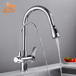 Suguword Chrome Purified Kitchen Tap Deck Mounted Pure Water Filter Sink 360 Degree Rotation Hot Cold Water Mixer Tap Crane
