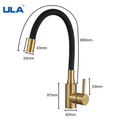 Gold Kitchen Tap Stainless Steel Flexible Spout Kitchen Sink Tap Hot Cold Water Sink Mixer Tap 360 Degree Rotate Crane