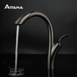 Luxury gun grey kitchen Tap creative pull-out design single control single handle cold and hot dual control brass sink Tap
