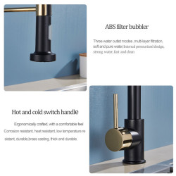 Senlesen Kitchen Spring Tap Black and Golden Double Water Modes Pull Down Single Handle Hot and Cold Water Mixer Sink Tap