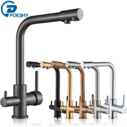 White Kitchen Tap with Filtered Water Double Spout Water Purification Brass Kitchen Tap Sink Mixer Crane Drinking Tap