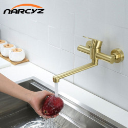 304 Stainless Steel Europe styles Gold into the wall double-hole extension mouth Hot and Cold Kitchen Tap