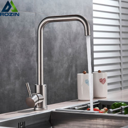 Brushed Nickel Rotate Neck Kitchen Sink Tap Single Lever Swive Spout Bathroom Kitchen Mixer Tap One Hole Stainless Steel Tap