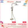 Thermostatic Shower Set Brushed Gold Tap Brass Temperature Bathroom System Mixer Tap Rain Head Wall-Mount Handheld Sprayer