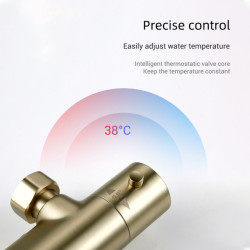 Thermostatic Shower Set Brushed Gold Tap Brass Temperature Bathroom System Mixer Tap Rain Head Wall-Mount Handheld Sprayer