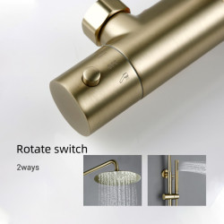 Thermostatic Shower Set Brushed Gold Tap Brass Temperature Bathroom System Mixer Tap Rain Head Wall-Mount Handheld Sprayer