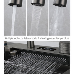 Gun Grey Digital Display Pull-out Kitchen Tap Stainless Steel Multifunctional Hot and Cold Mixer Tap for Kitchen Sink