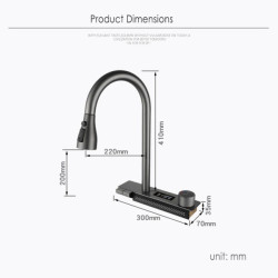 Gun Grey Digital Display Pull-out Kitchen Tap Stainless Steel Multifunctional Hot and Cold Mixer Tap for Kitchen Sink