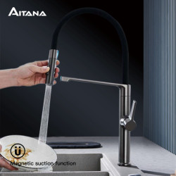 Luxury gun gray kitchen Tap simple magnetic suction design single hole single handle cold and hot dual control sink Tap