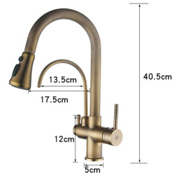 Antique Bronze Tap Kitchen Pull Out Water Purifier Sink Tap 360 Rotate Hot Cold Drinking Water Filter Mixer Crane Vintage