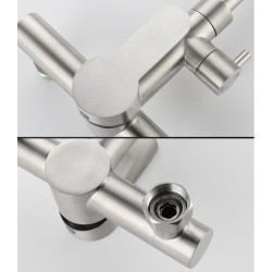 Wall Mount Kitchen Tap Stainless Steel Swivel Dual Hole Sink Tap with Bidet Sprayer Shower Head Cold Hot Water Mixer Taps
