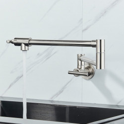 Pot Filler Double Joint Spout Folding Stretchable Swing Arm Wall Brass Kitchen Tap Single Hole Two Handle Kitchen Sink Tap