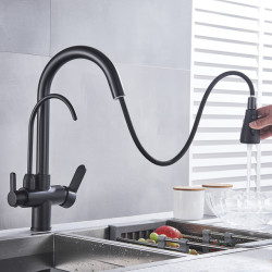 Matte Black Smart Touch Kitchen Tap Double Handle 360 Rotation Pull Out Sensor Sink Taps With Water Filter Tap