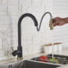 Senlesen Kitchen Sink Tap Pull Out Sprayer Nozzle Black Gold Tap Deck Mount Hot and Cold Water Single Hanlde Kitchen Sink