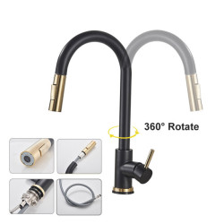 Senlesen Kitchen Sink Tap Pull Out Sprayer Nozzle Black Gold Tap Deck Mount Hot and Cold Water Single Hanlde Kitchen Sink