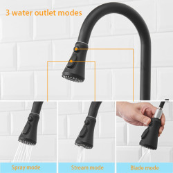 Suguword Matte Black Kitchen Tap 3 Function New Blade Outlet Mode Pull Out Sprayer Kitchen Mixer Tap Hot and Cold Water Taps