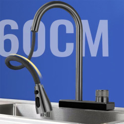 New 4 Modes Waterfall Grey Sink Kitchen Tap Hot Cold Pull Out Mixer Sprayer Head Flying Rain Tap Single Hole Deck Mounted