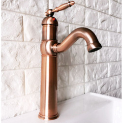 Antique Red Copper Brass Single Handle Lever Bathroom Kitchen Basin Sink Tap Mixer Tap Swivel Spout Deck Mounted