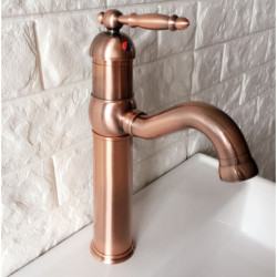 Antique Red Copper Brass Single Handle Lever Bathroom Kitchen Basin Sink Tap Mixer Tap Swivel Spout Deck Mounted