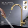 Bathroom Kitchen Tap Brushed Pull Out Stainless Steel Water Tap Single Handle Mixer Tap 360 Rotation Shower Tap Gold