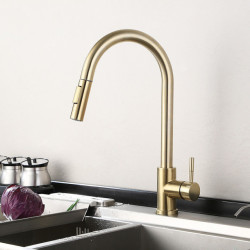 Bathroom Kitchen Tap Brushed Pull Out Stainless Steel Water Tap Single Handle Mixer Tap 360 Rotation Shower Tap Gold