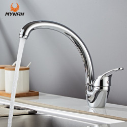 Kitchen Sink Water Tap Curved Spout Mixer Tap Deck Mounted Hot and Cold Single Handle Taps Kitchen Tap