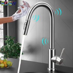 Touch Kitchen Taps with Pull Down Sprayer Brushed Nickel Hot Cold Pull Out Kitchen Mixer Tap Sensitive Sensor Kitchen Tap