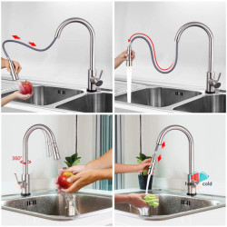 Touch Kitchen Taps with Pull Down Sprayer Brushed Nickel Hot Cold Pull Out Kitchen Mixer Tap Sensitive Sensor Kitchen Tap