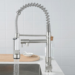 Black Kitchen Tap Black and Rose Golden Spring Pull Down Kitchen Sink Tap Hot & Cold Water Mixer Crane Tap with Dual Spout