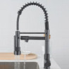 Black Kitchen Tap Black and Rose Golden Spring Pull Down Kitchen Sink Tap Hot & Cold Water Mixer Crane Tap with Dual Spout