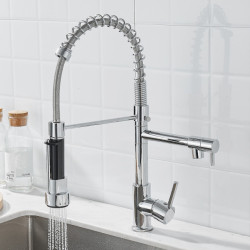 Black Kitchen Tap Black and Rose Golden Spring Pull Down Kitchen Sink Tap Hot & Cold Water Mixer Crane Tap with Dual Spout