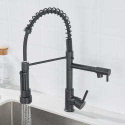 Black Kitchen Tap Black and Rose Golden Spring Pull Down Kitchen Sink Tap Hot & Cold Water Mixer Crane Tap with Dual Spout