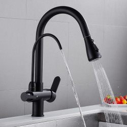 Gourmet Kitchen Tap Kitchen Sink Tap Pure Straight Drinking Full Copper Pull-out Hot and Cold Water Black Kitchen Tap