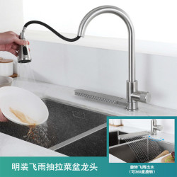 304 Stainless Steel Flying Rain Waterfall Pull-out Tap Household Kitchen Sink Sink Hot and Cold Tap