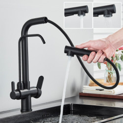 Rozin Filter Kitchen Tap Black 2 in 1 Purification Kitchen Taps Flexible Pull Out 2 Ways Nozzle Hot Cold Mixer Tap Crane