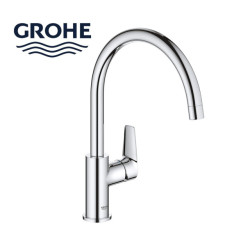 GROHE BauEdge – Single Lever Kitchen Mixer Tap Chrome High Spout Swivel Area 360˚ Easy Installation